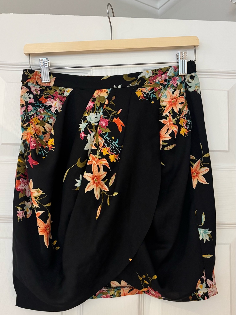 Zara Black Floral Tulip Wrap Skirt